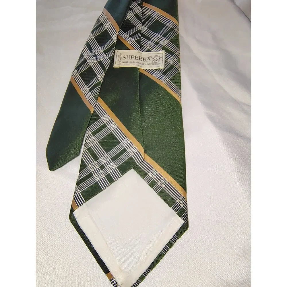 Vintage Polyester Dark Green Stripe Superba Necktie 1960s